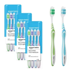 Amazon Basics MultiPro ZigZag Toothbrush for Adults 12-Count (4 × 3 Packs) 