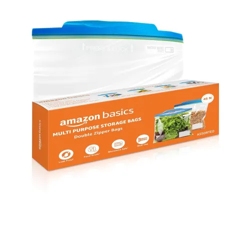 Image of Amazon Basics - Multipurpose Zip Lock Storage Bags | 45 Count | Assorted Sizes