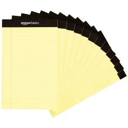 amazon basics Narrow Ruled Writing Pad - 5 x 8 Inches, 50 Sheets, Pack Of 12 (Canary)