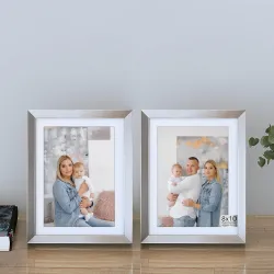 Amazon Basics Set of 2 Nickel Matted Photo Frames | Classic & Versatile Display for Art & Photos