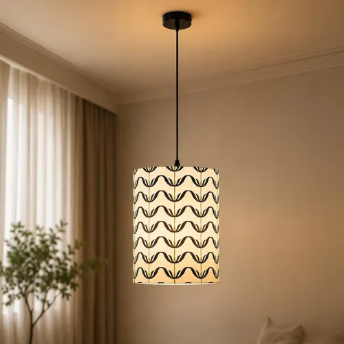 Image of Amazon Basics Pashan Wavy Pendant Lamp | Decorative Polyester Shade with E14