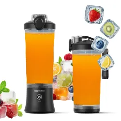 Amazon Basics Portable Hand Blender for Smoothies and Juices | USB Rechargeable | 6 Stainless Steel Blades | 600 ml Food