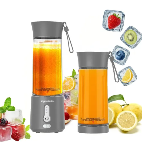 Image of Amazon Basics Portable Hand Blender for Smoothies and Juices | Pulse Mode | USB Rechargeable | 6 Stainless Steel Blades 