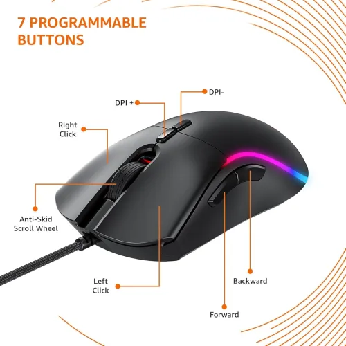 Image of amazon basics - Pro Series - Mini Ultralight Wired Gaming Mouse - 8500 DPI Optical Sensor with 6 Programmable Buttons