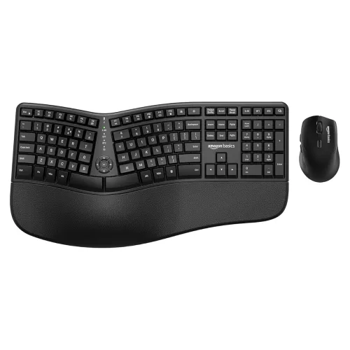 Image of Amazon Basics Pro Series Wireless Ergonomic Keyboard with Mouse|2.4GHz & Bluetooth |