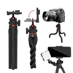Amazon Basics Flexible Tripod with Hidden Phone Holder & Cold Shoe Mount | 360° Rotating Ball Head with Bubble Level | 1