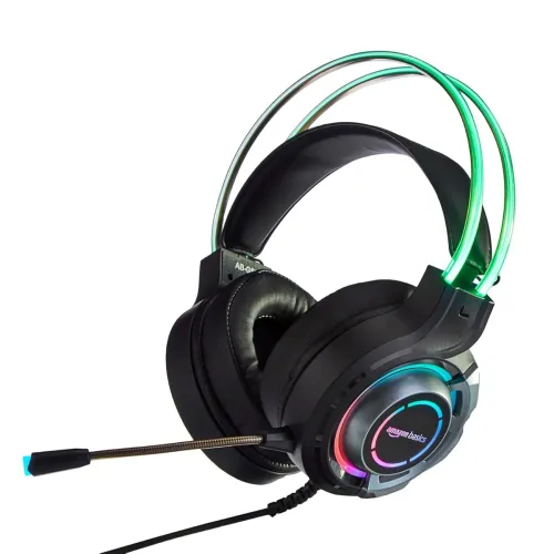 Image of Amazon Basics RGB Wired Gaming On Ear Gaming Headphone, 2 Meter Braided Cable, with mic, Suspension Design, 3.5mm Connec