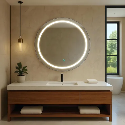 Image of Amazon Basics Round Glass 24 x 24 Inch LED Wall Mirror
