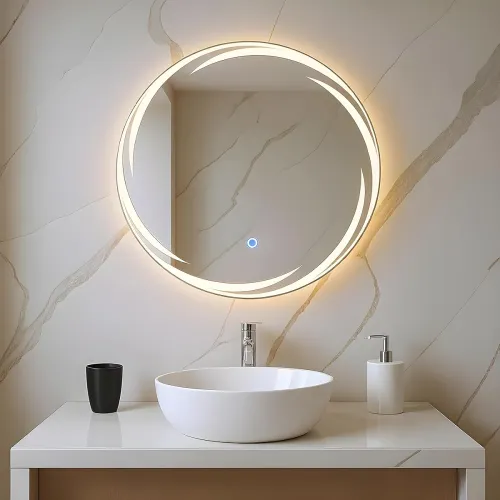 Image of Amazon Basics Round Glass 18 x 18 Inch Wall-Mounted LED Mirror with Smart Sensor 