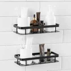 Amazon Basics Self-Adhesive Aluminium Bathroom Wall Shelf Po2 | Water-Resistant
