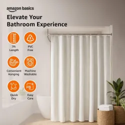 Amazon Basics Waterproof Off-White Fabric Shower Curtain