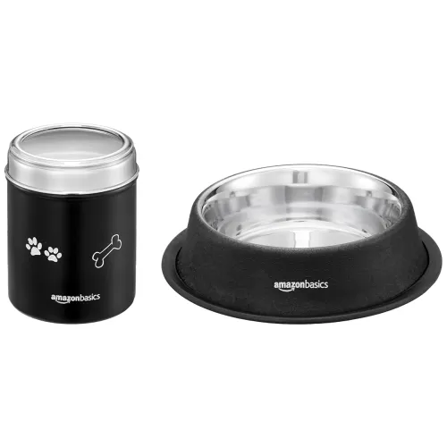 Image of Amazon Basics Stainless Steel Pet Feeding Bowls for Dog & Cats | Anti Slip Base | 2 Pcs Set |