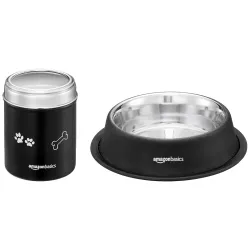 Amazon Basics Stainless Steel Pet Feeding Bowls for Dog & Cats | Anti Slip Base | 2 Pcs Set |