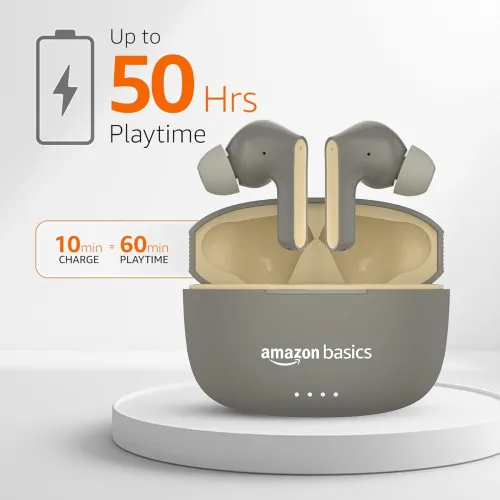 Image of amazon basics TWS in-Ear Earbuds (AB-A8) with Fast Charging up to 50 Hours of Playtime | 