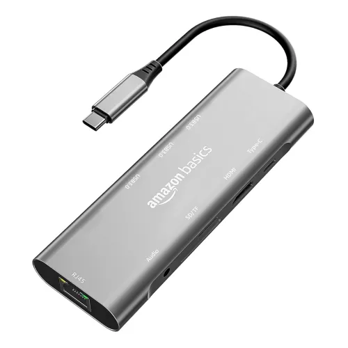 Image of Amazon Basics USB-C Hub Dock 9-in-1 Aluminium Type-C Adapter with 4K HDMI 9-in-1 Aluminium Type-C Adapter with 4K HDMI