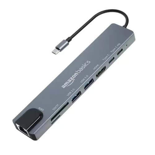 Image of Amazon Basics USB hub 3.0 for Type-c Port,8 in 1 Adapter for pc Accessories with USB-C 4K HDMI SD/TF Ethernet Adaptor HU
