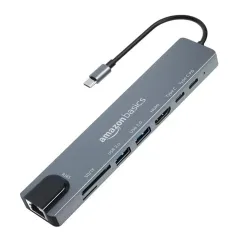 Amazon Basics USB hub 3.0 for Type-c Port,8 in 1 Adapter for pc Accessories with USB-C 4K HDMI SD/TF Ethernet Adaptor HU