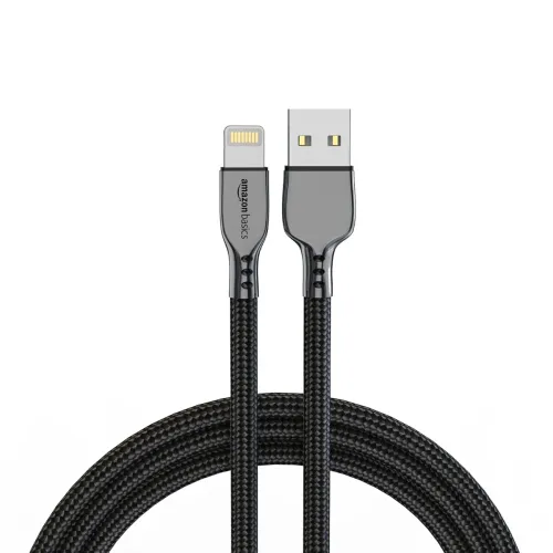 Image of amazon basics USB-A to Lightning 27W Fast Charging Cable | Nylon Braided Charging Cord | Fast Data Sync & Transmission C