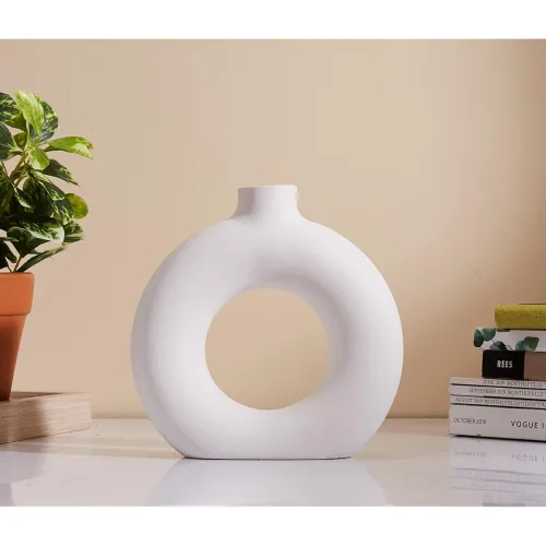 Image of amazon basics White ceramic donut vase home decor