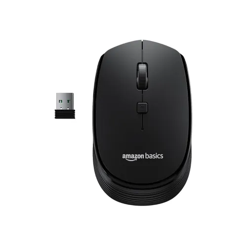 Image of amazon basics Wireless Optical Mouse with 2.4GHz, USB Nano Dongle, Optical Orientation, Click Wheel, Adjustable DPI