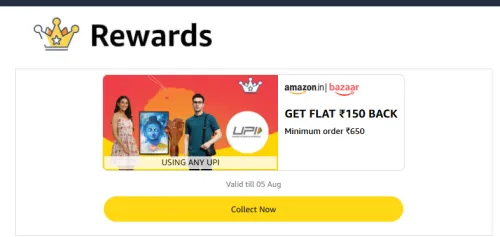 Image of Amazon bazaar Reward: ₹150 back On Order above ₹650