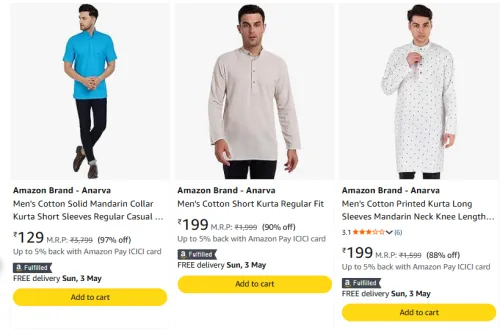 Image of Amazon Brand Anarva Men Clothes Starting @ ₹129
