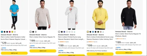Image of Amazon Brand - Anarva Men's Kurta Set Starting @ ₹129