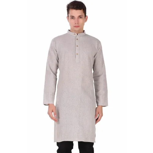 Image of Amazon Brand - Anarva Men's Cotton Solid Kurta Length Long Shirt