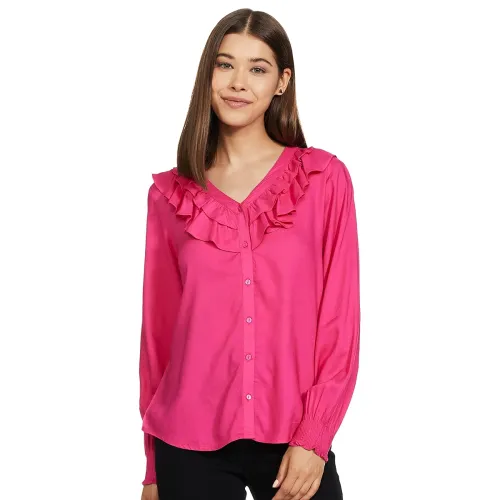 Image of Amazon Brand - Eden & Ivy Women's Rayon V-Neck Long Sleeve Regular Fit Shirt Top (Women's Blouse)