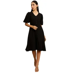 Amazon Brand - INKAST Women’s Puff Sleeve A-Line Midi Dress