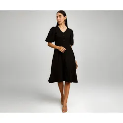Amazon Brand - INKAST Women A-Line Midi Dress | Puff Sleeves