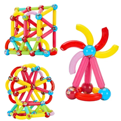 Image of Amazon Brand - Jam & Honey Magplay Roundle 96-Piece Magnetic Sticks and Blocks Building Set 