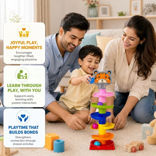 Image of Amazon Brand - Jam & Honey Ball Drop Ramp Toy for Kids 3+ Years, BIS Certified Safe for Kids, 5 Level Rolling Ball Tower