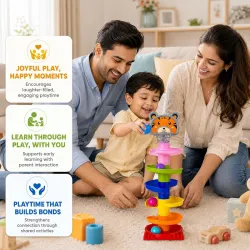 Amazon Brand - Jam & Honey Ball Drop Ramp Toy for Kids 3+ Years, BIS Certified Safe for Kids, 5 Level Rolling Ball Tower