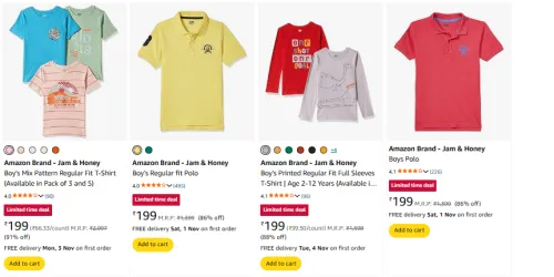 Image of Amazon Brand - Jam & Honey Boys Cloth statrting @199