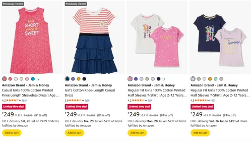 Image of Amazon Brand - Jam & Honey Kid's Clothing Upto 81% Discount