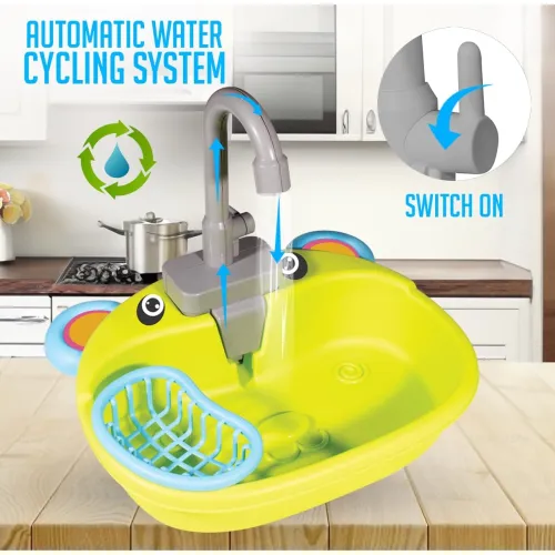 Image of Jam & Honey Kids Kitchen Playset – Electronic Sink with Utensils & Water Pump (Green)