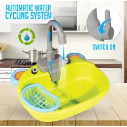 Jam & Honey Kids Kitchen Playset – Electronic Sink with Utensils & Water Pump (Green)