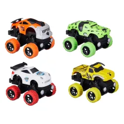Amazon Brand – Jam & Honey Monster Toy Cars | Push & Go | Battery Free | Unbreakable ABS | Non-Toxic | BIS Certified | Skill Development | Pack of 4 | 3+ Years