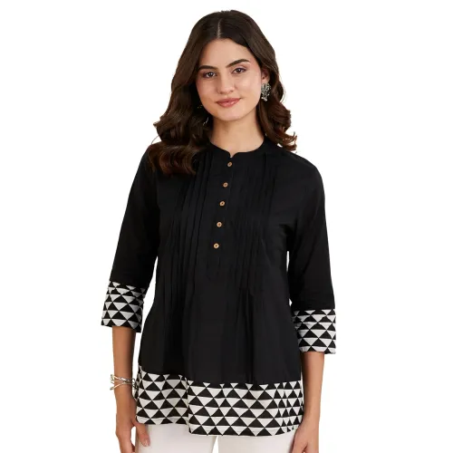 Image of Amazon Brand - Myx Women Cotton Printed A-line Short Kurti