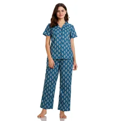 Amazon Brand - Myx Women Cotton Shirt and Relaxed Pajama Set | Night Suit Set (Available in Plus Sizes)