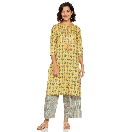 Image of Amazon Brand - Myx Women's Cotton Kurta With Pant Set