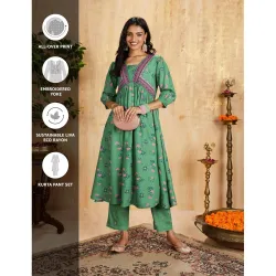 Amazon Brand - Myx Womens Rayon Floral Kurta and Pant Set (Available in Plus Sizes)