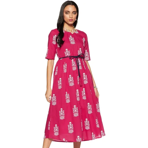 Image of Amazon Brand - Myx Women's Solid Regular Cotton A-line Kurti