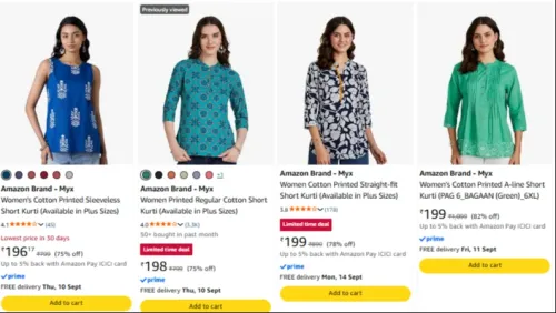 Image of AMAZON BRAND - myx women's kurti upto 82% Discount