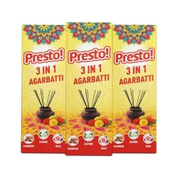Amazon Brand - Presto! 3 in 1 Agarbatti Pack of 3 | Chandan