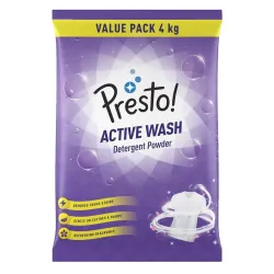 Amazon Brand - Presto! Active Wash Detergent Powder 4 Kg | Tough On Stains | Gentle On Fabrics | Colour-Safe | Refreshing Fragrance | Machine And Hand Wash