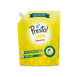 Amazon Brand - Presto! Dishwash Gel Refill Pouch | Lemon | 2 Litre