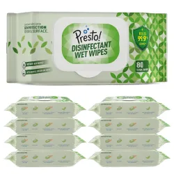 Amazon Brand - Presto! Disinfectant Wet Wipes With Lid720 Count | (80 Counts x Pack of 9)