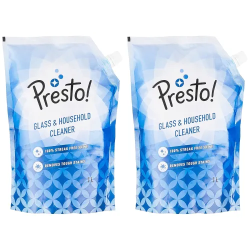 Image of Amazon Brand - Presto! Glass & Household Cleaner Refill Pouch 2L ( 1L x 2) | 